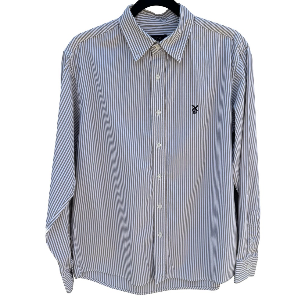 NOTON Vintage 80s Coastal Striped Nautical Preppy Minimalist Shirt Tan Mens M
